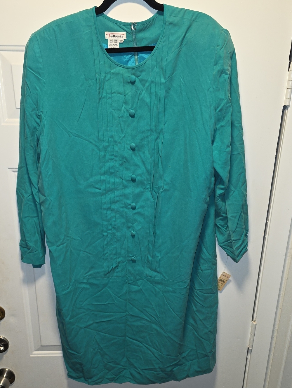 Talbots Teal Round-Neck Long-Sleeve Button-Front Dress Shirt
